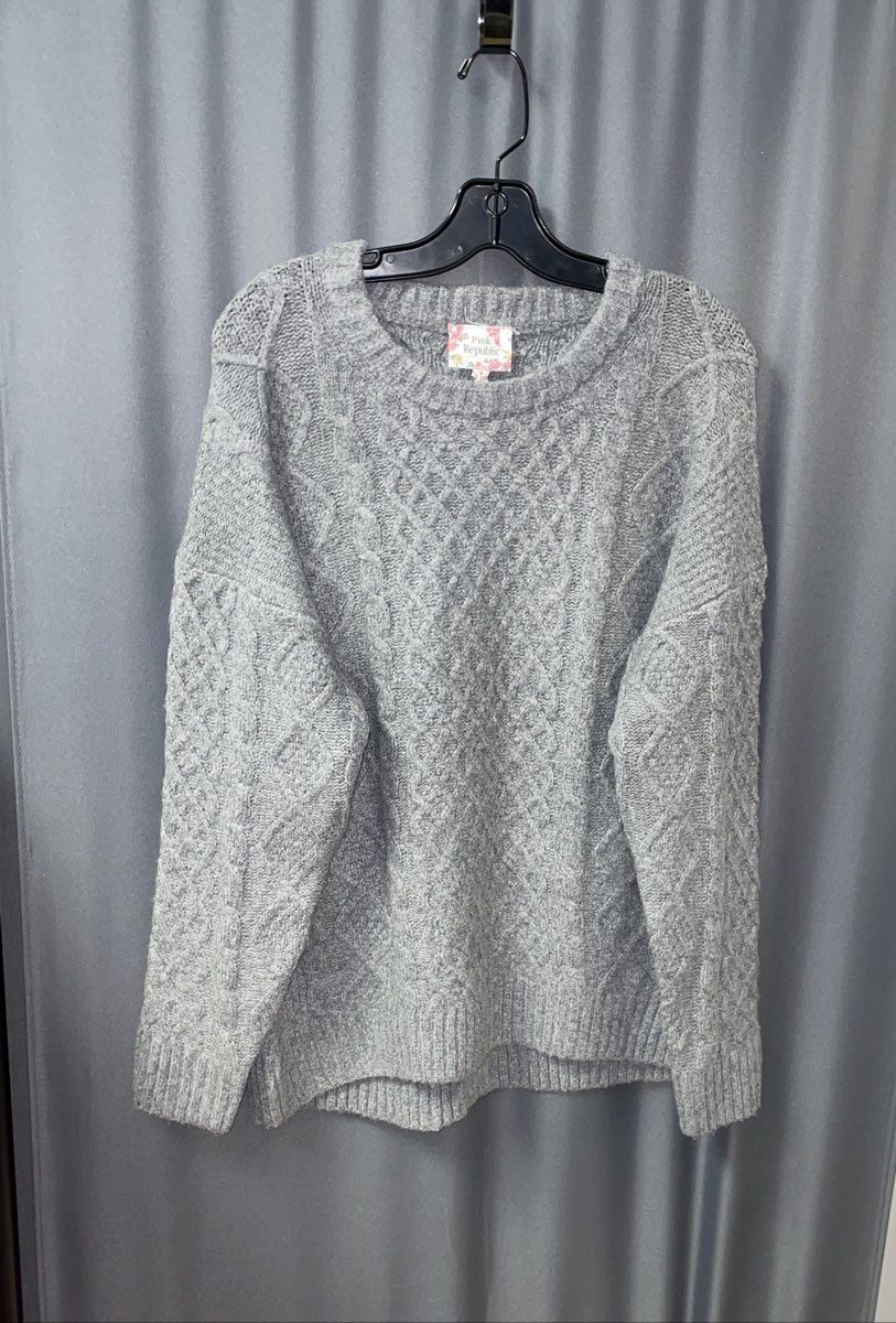 Pink Republic Women's Sweater Gray Cable Knit Pullover NWT Size M