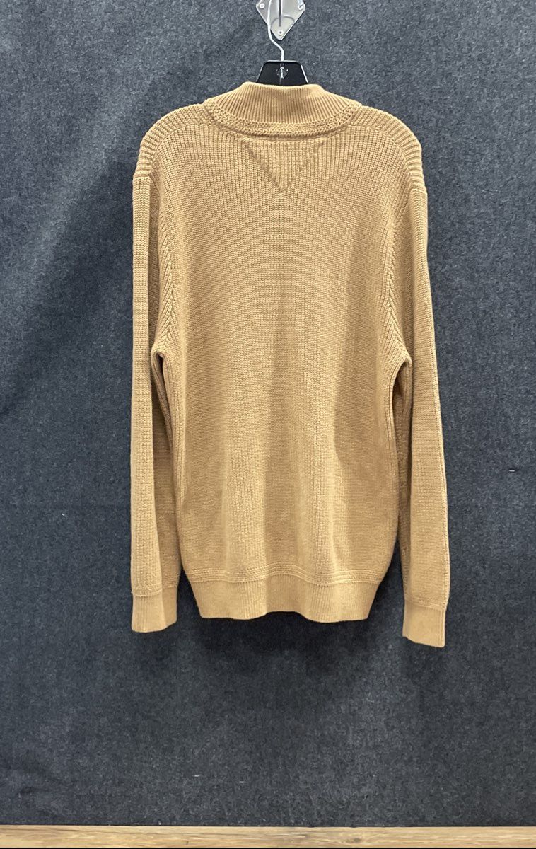 Tommy Hilfiger Men's Tan Brown Ribbed 1/4 Zip Mock Neck Pullover Sweater Size L