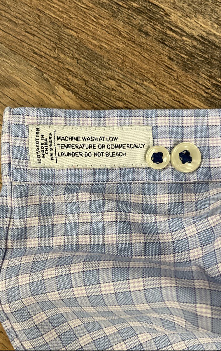 Lorenzo Uomo Men's Button Down Shirt Blue Purple Check Trim Fit Sz 16 34-35