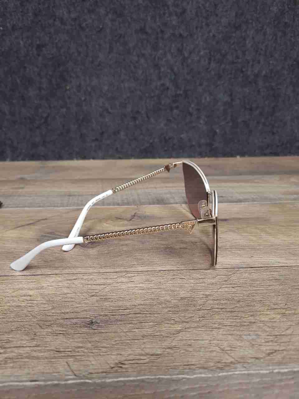 Guess Women's Gold White Cat Eye Sunglasses Chain Arms GF6092 Gradient Lens