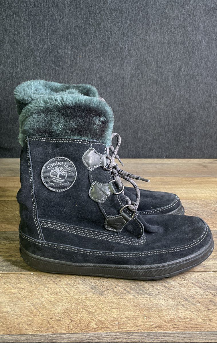 Timberland Mukluk Black Suede Faux Fur Lace Up Boots Women's Size 8.5M