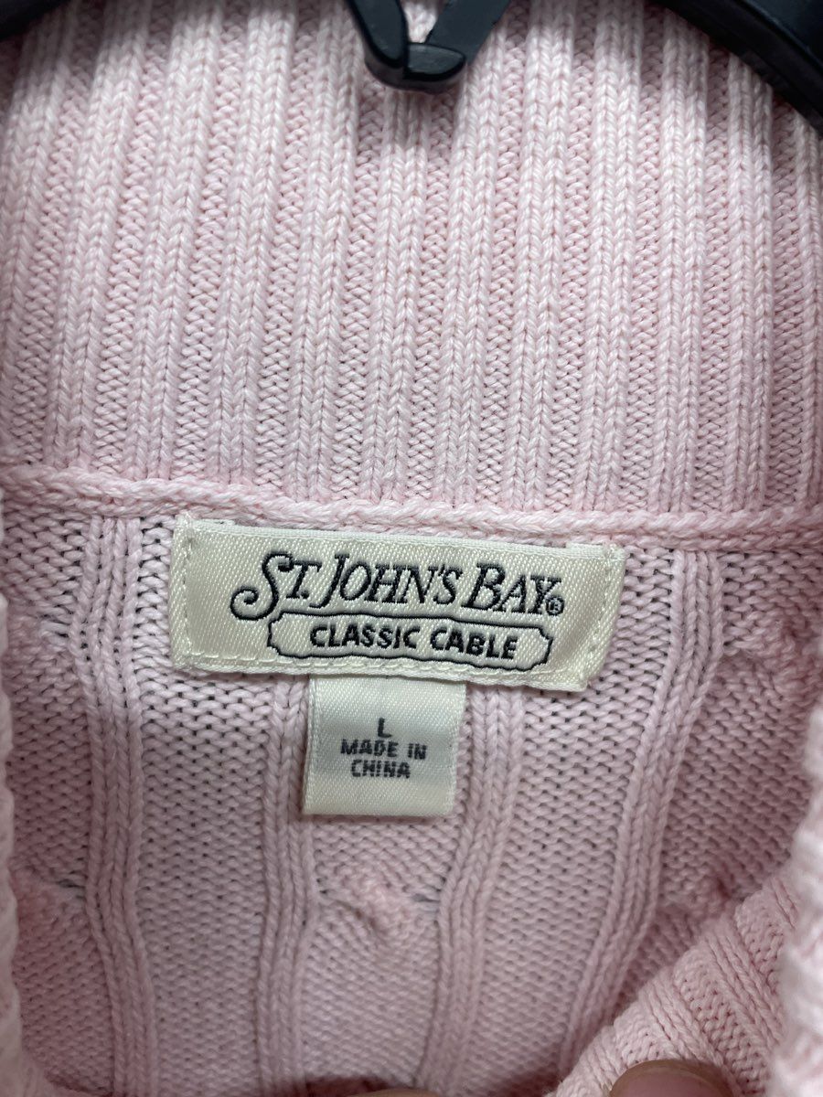 St. John's Bay Women's Pink Cable Knit Turtleneck Sweater Cotton Blend Sz L