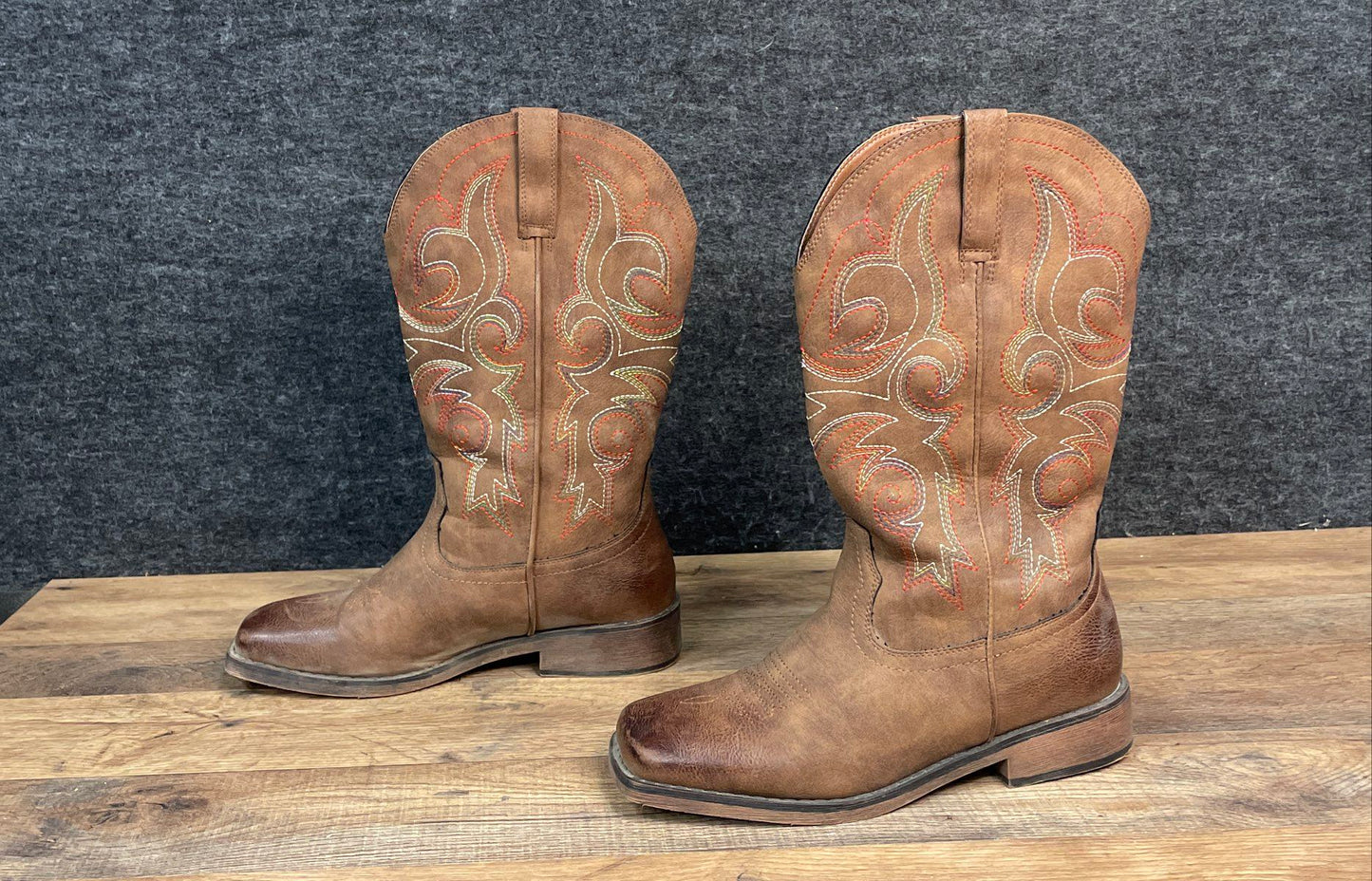 Brown Embroidered Square Toe Western Cowboy Cowgirl Boots EU 39 Women's Size 8