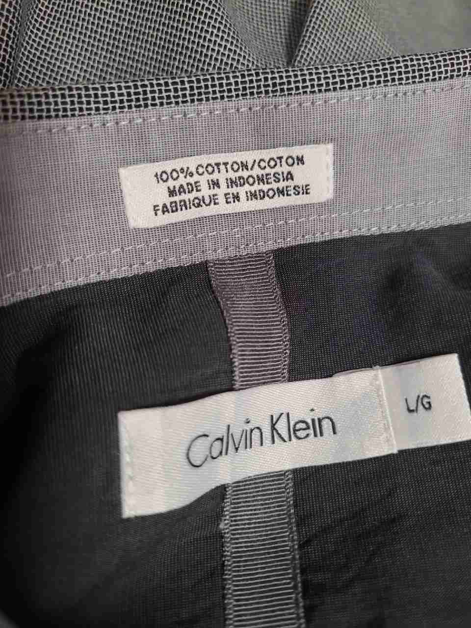 Calvin Klein Men's Short Sleeve Button Down Shirt Gray Cotton Micro Check Sz L