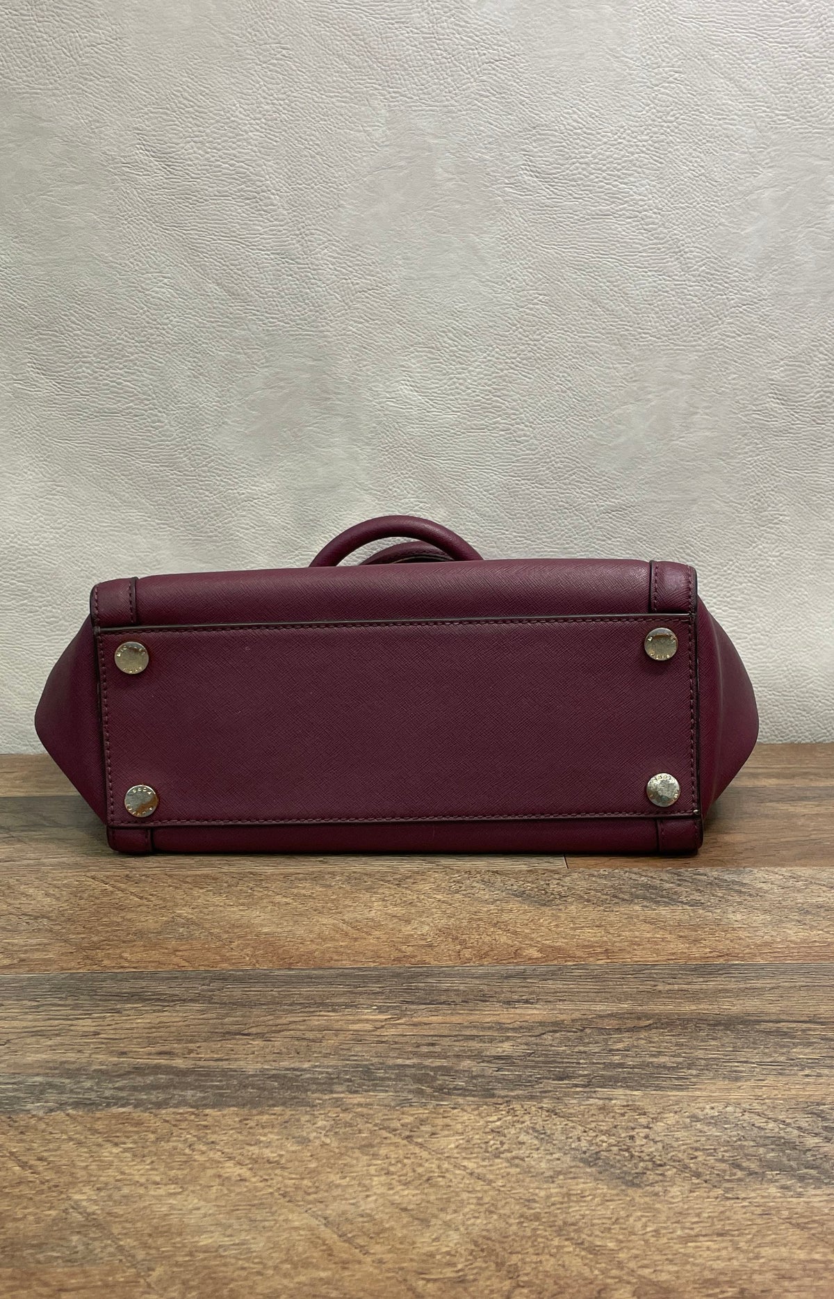 Michael Kors Purple Saffiano Leather Satchel Handbag Gold Hardware Turn Lock