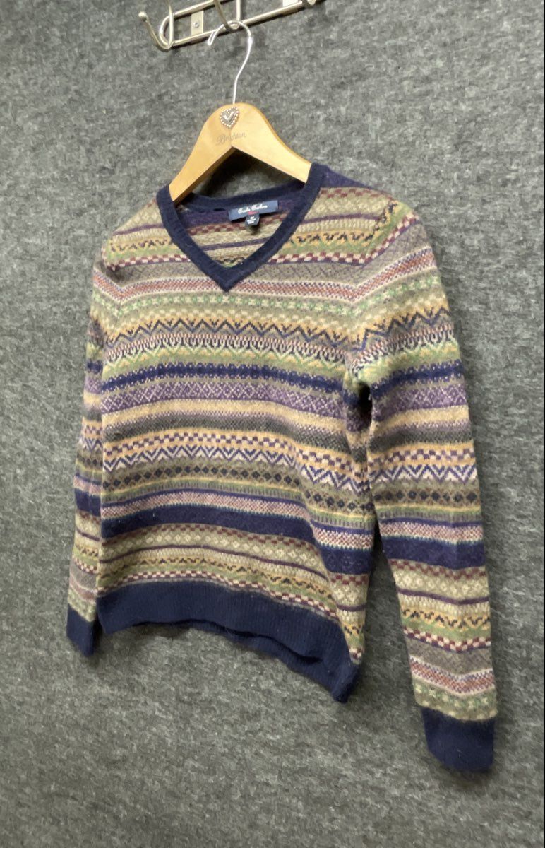 Brooks Brothers Red Fleece Women's Fair Isle Wool V-Neck Sweater Sz M Fits S