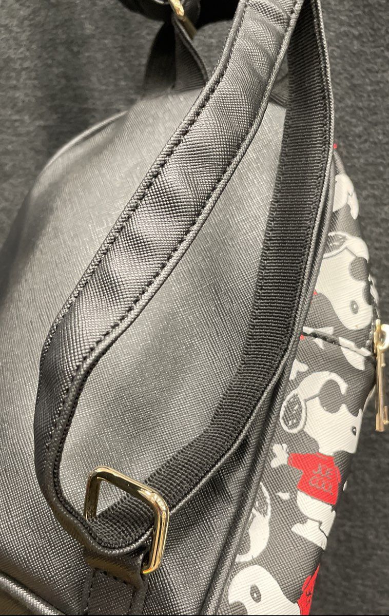 Peanuts Joe Cool Snoopy Mini Backpack Black Faux Leather Gold Tone Hardware