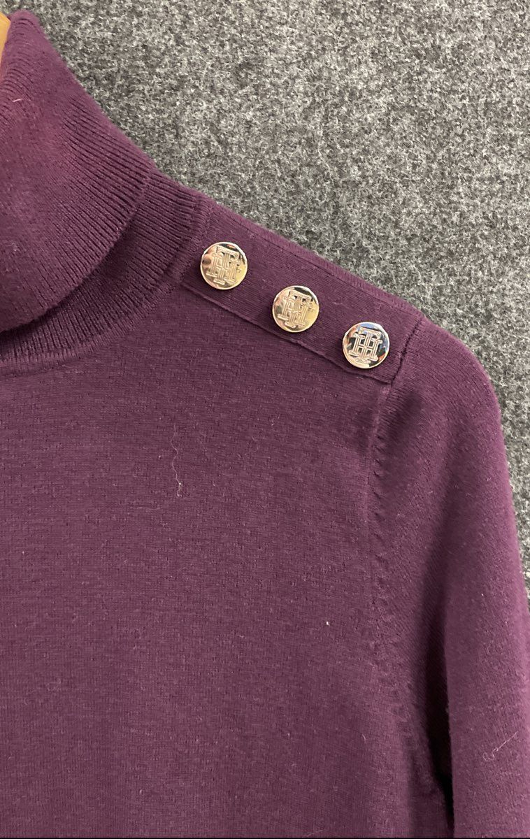 Tommy Hilfiger Women's Purple Gold Button Shoulder Turtleneck Sweater NWT Sz S