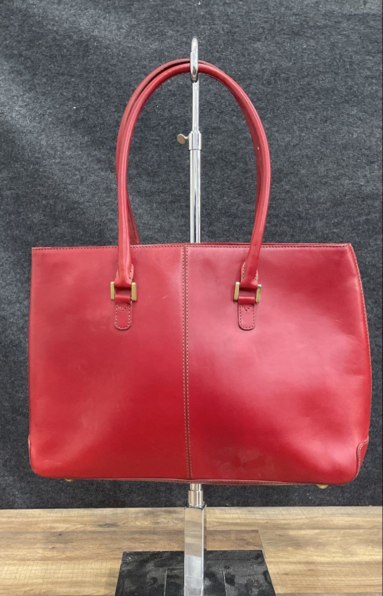 J. Crew Red Leather Structured Tote Bag Brass Hardware