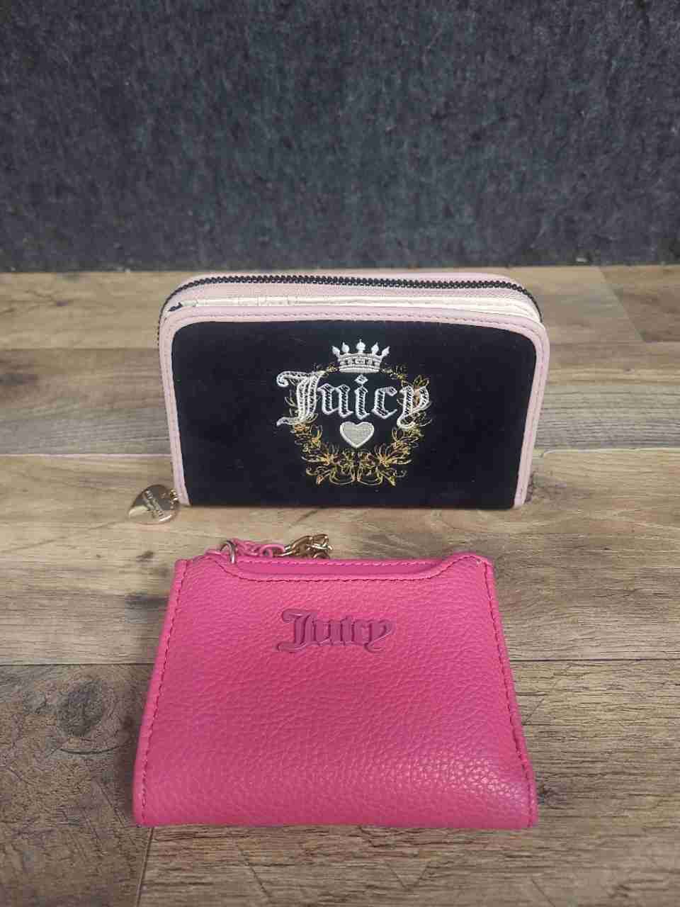 Juicy Couture Pink Leather & Black Velvet Wallet Card Holder Lot of 2