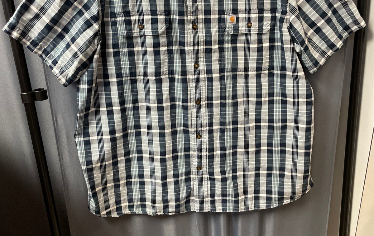 Carhartt Men's Relaxed Fit Short Sleeve Plaid Button Shirt Navy Sz 2XL