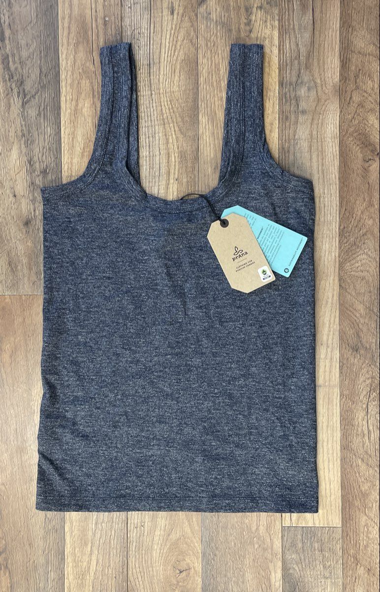 Prana Women's Zawn Tank Nautical Blue Herringbone Knit Yoga Studio NWT Sz XS