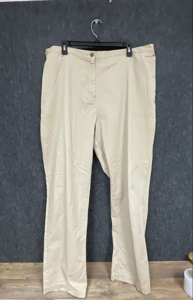 Lands' End Women's Khaki Flat Front Back Elastic Waist Pants Sz 22W