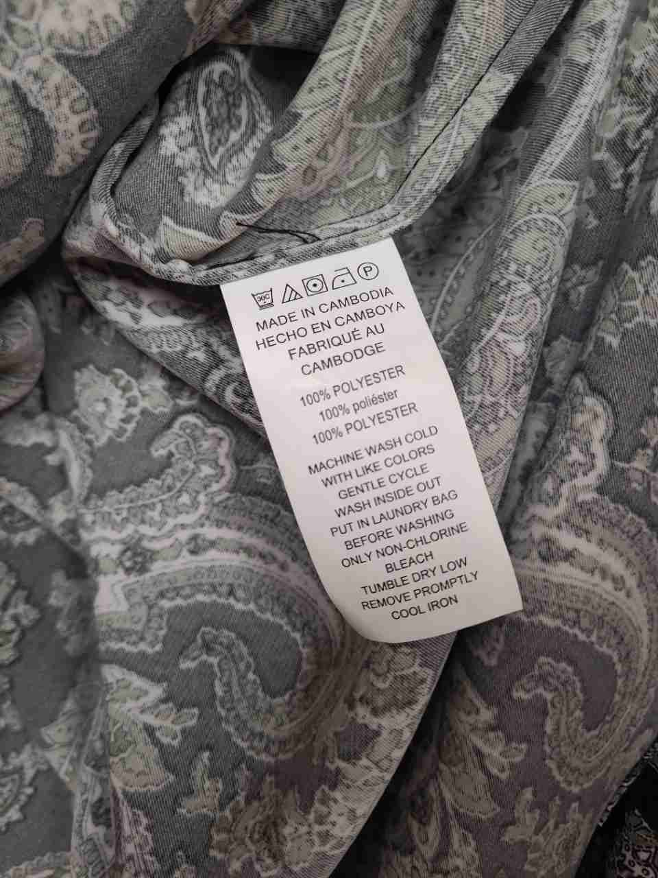 Michael Kors Women's Paisley Tie-Cuff V-Neck Blouse Black Green Sz XL