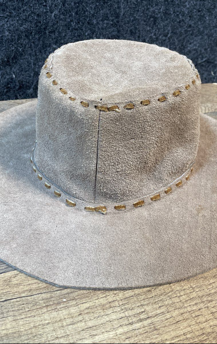 Vintage Hecho en Mexico Tan Suede Western Bolero Hat Leather Laced Sz M