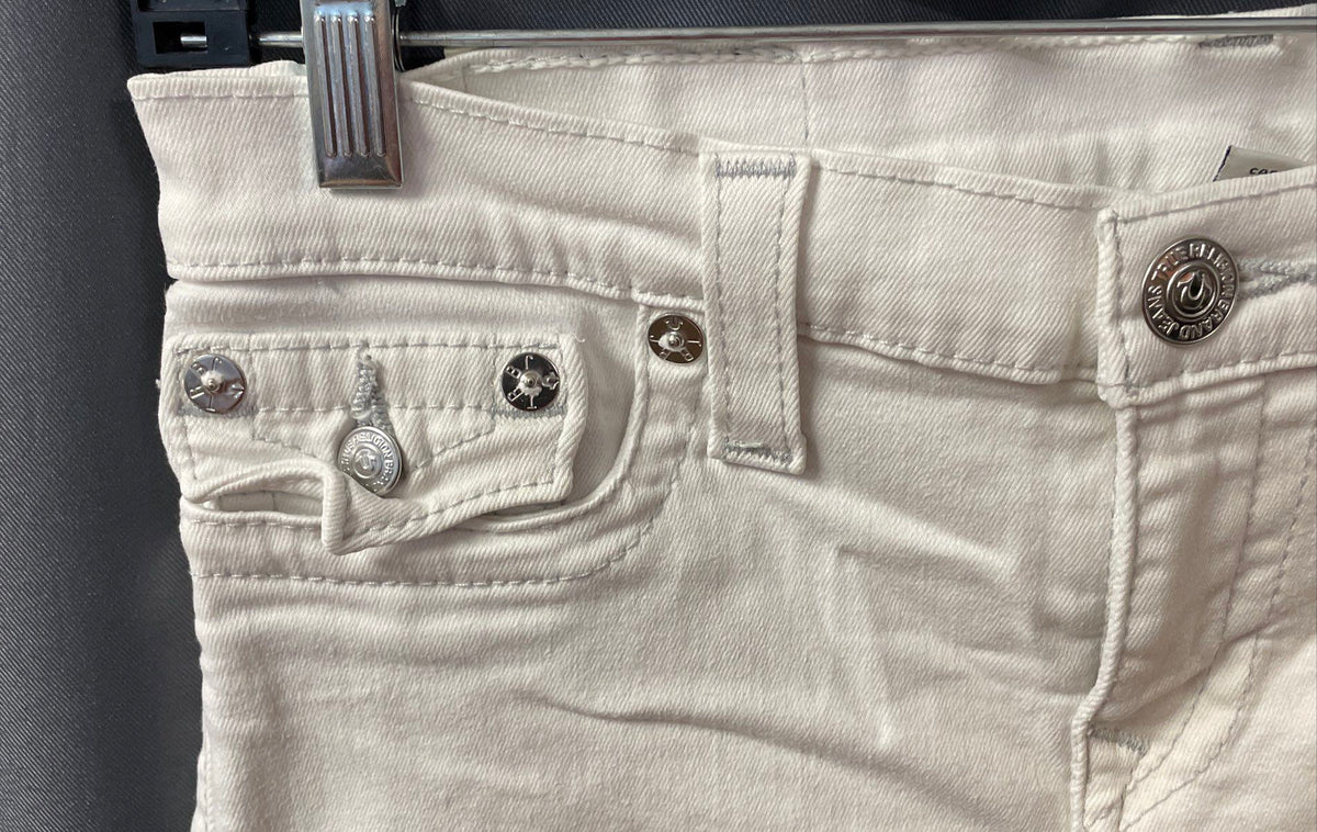 True Religion Women's White Skinny Legging Jeans Flap Pocket Horseshoe Sz 29