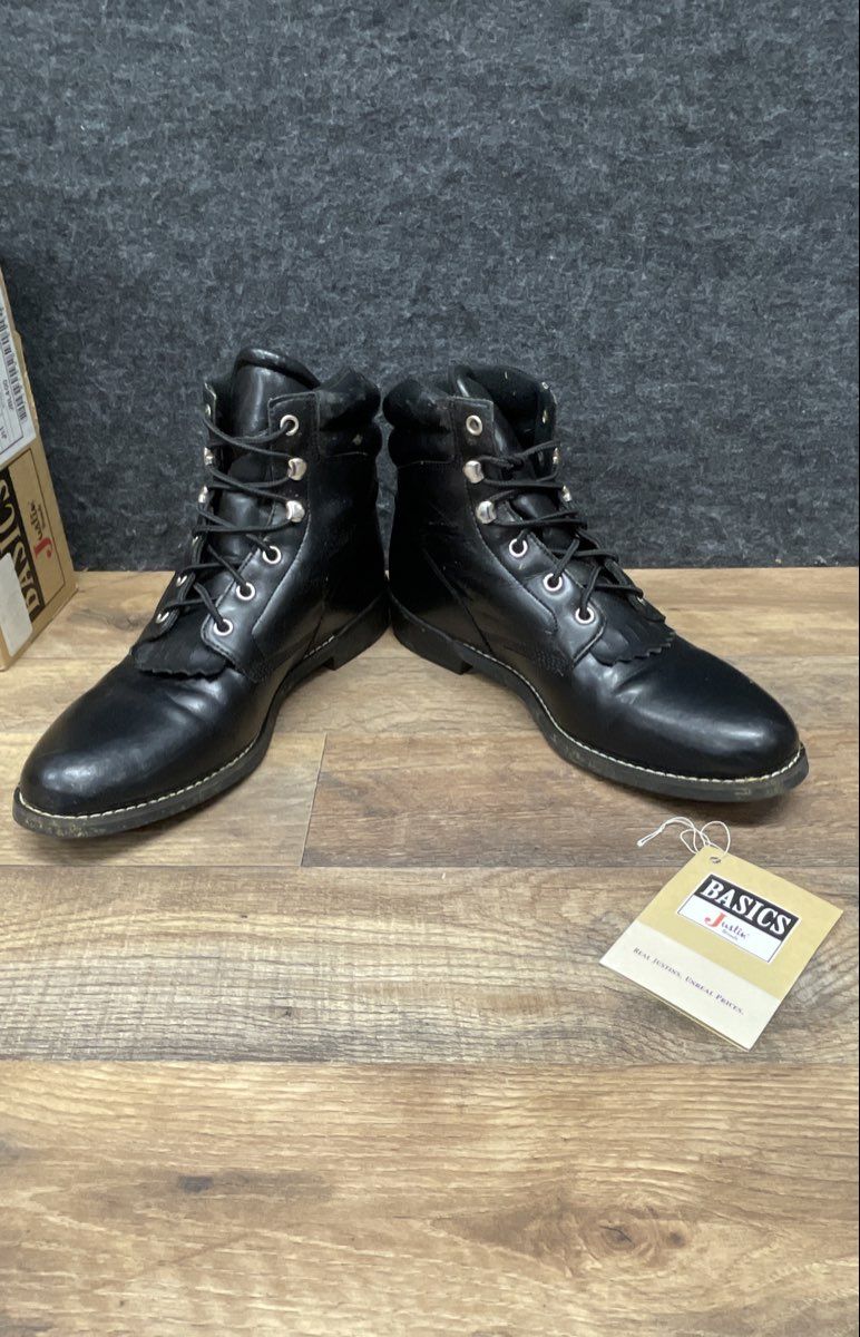 Justin Basics JBL400 Black Leather Lace Up Kiltie Boots Women's Size 8.5 B