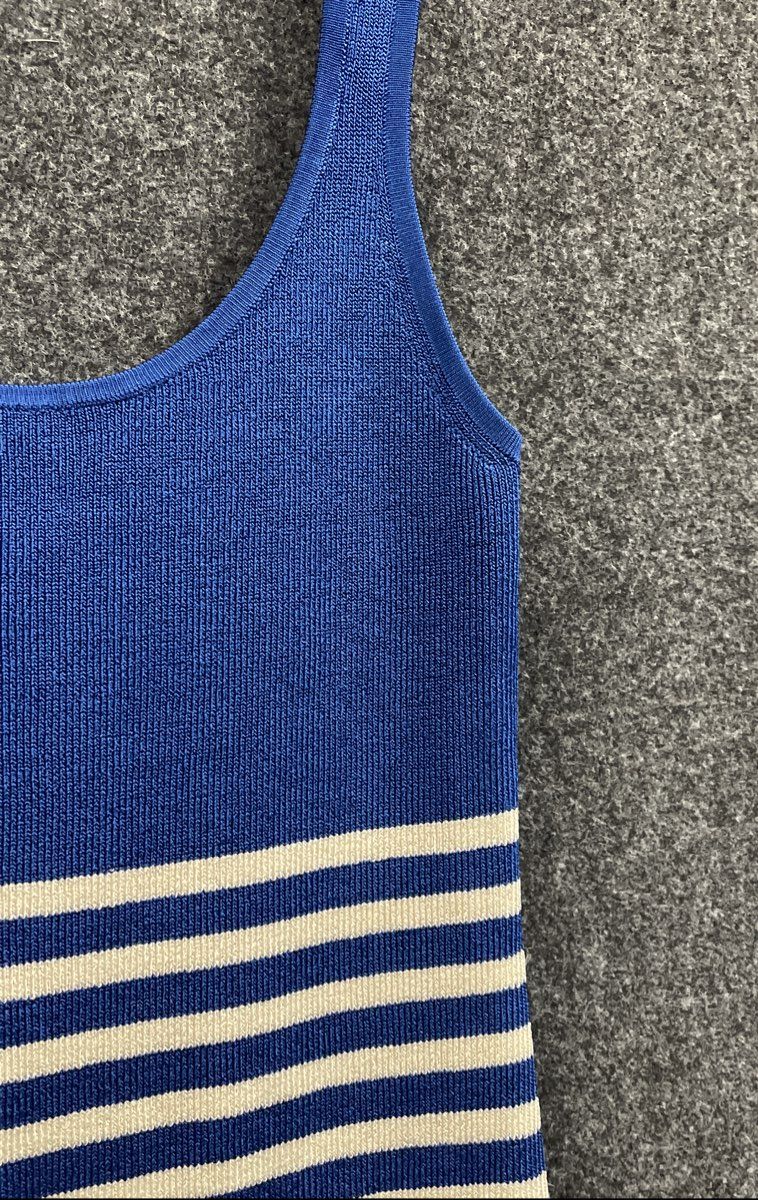 J. Crew Women's Blue White Striped Viscose Knit Midi Sheath Dress Sz XS NWT