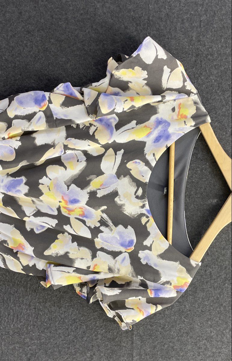 Apt 9 Women's Gray Floral Watercolor Flutter Sleeve Elastic Waist Dress Sz M