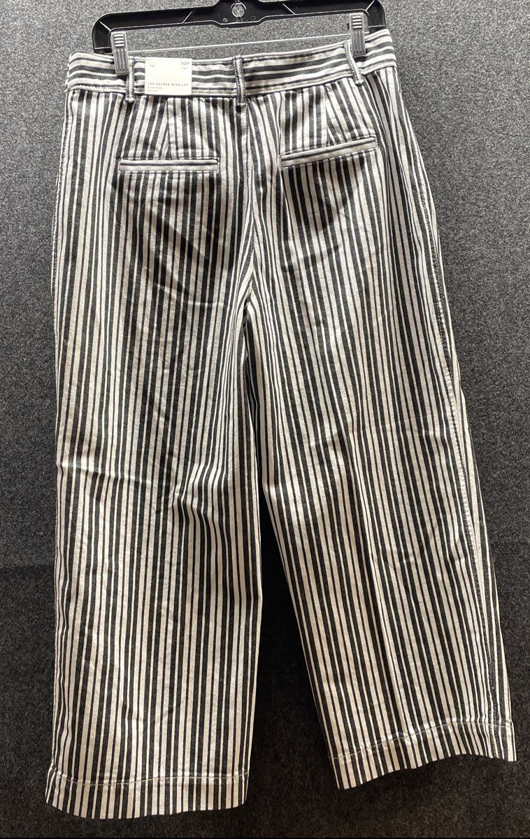 Loft Women's Palmer Wide Leg High Rise White Striped Pants Sz 10 NWT