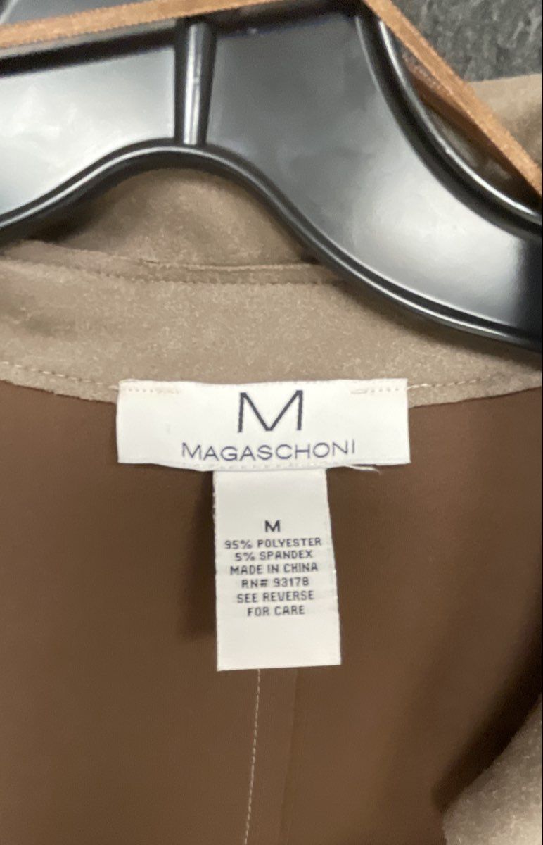 Magaschoni Women's Taupe Faux Suede Belted Wrap Trench Coat Sz M