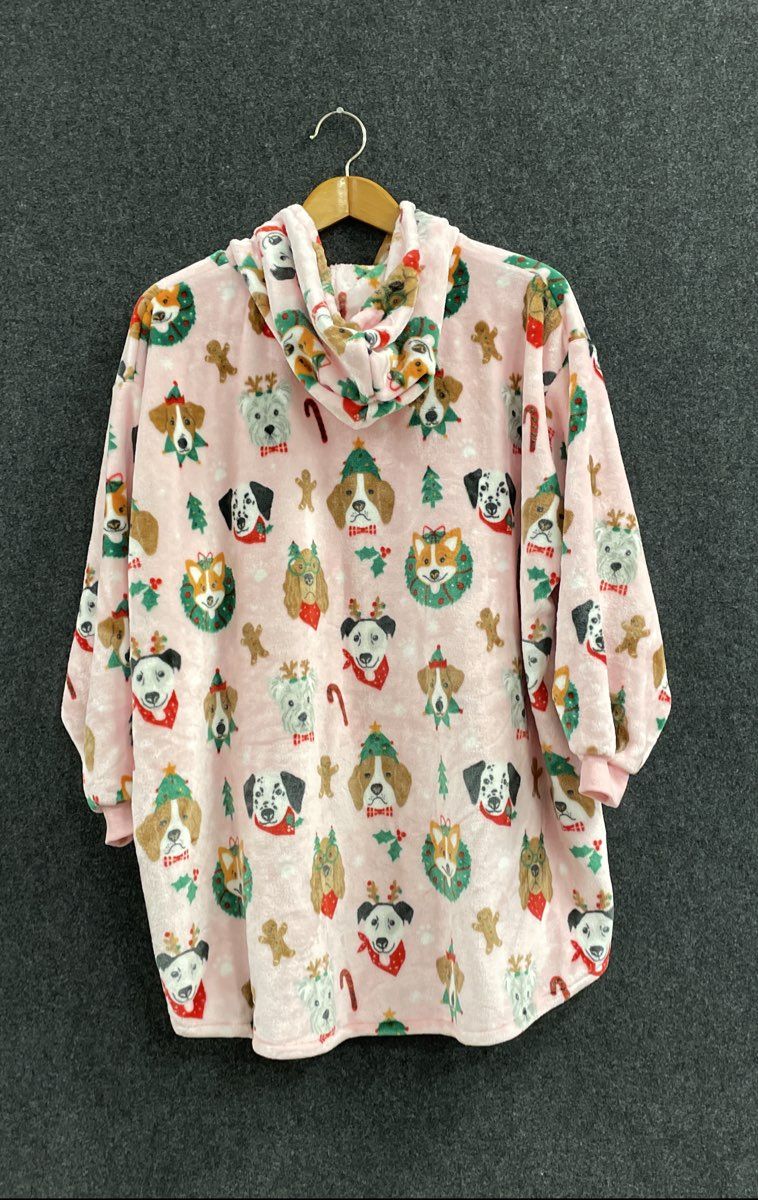 Throwzy by Marlo Lorenz Women's Pink Christmas Dog Wearable Blanket Hoodie OS