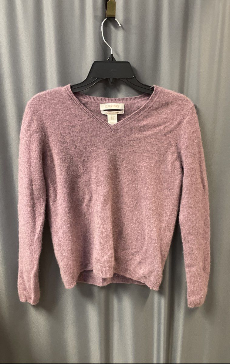 Ellen Tracy Women's Purple Heather 100% Cashmere V-Neck Sweater Sz M