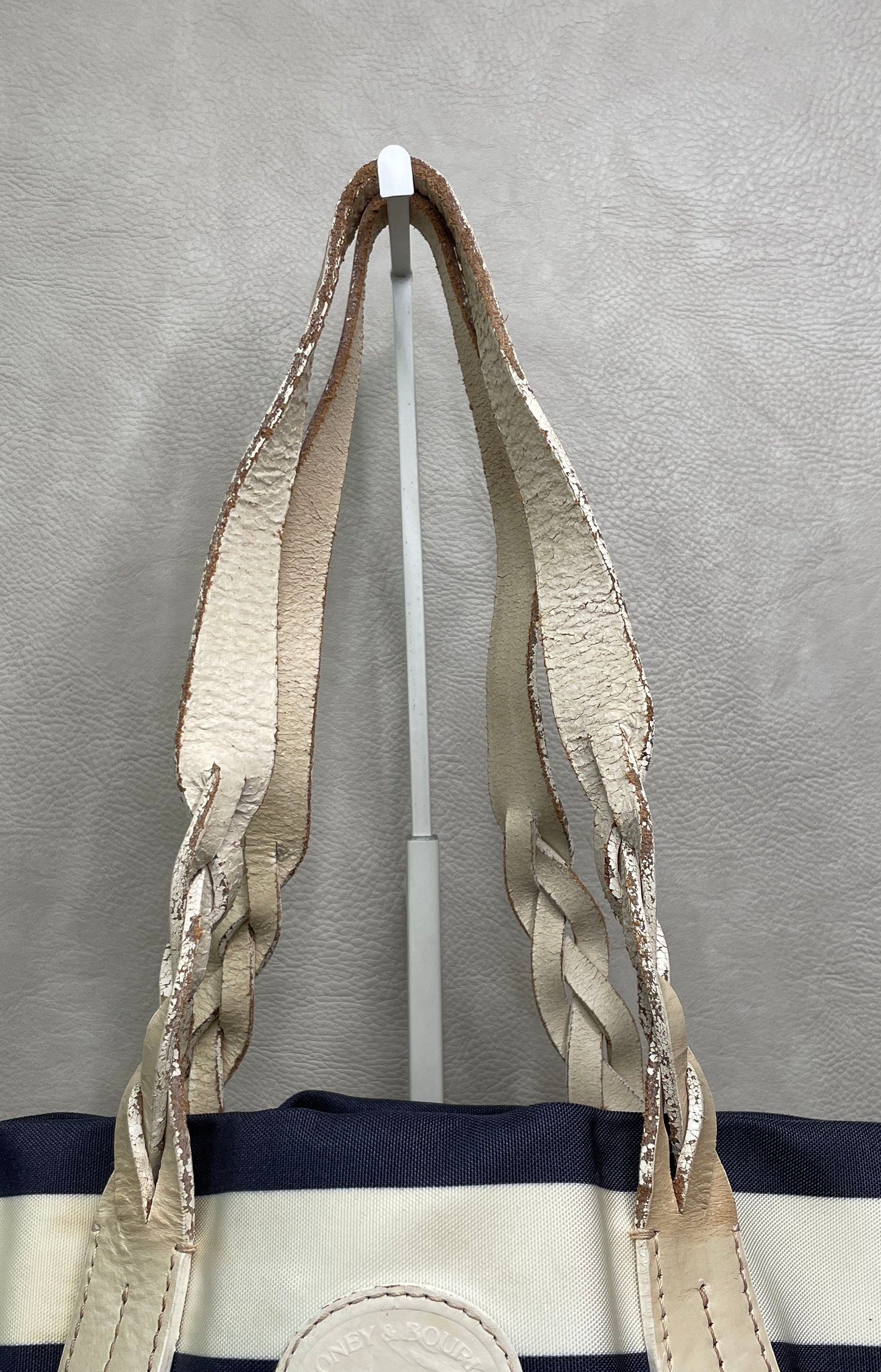 Dooney & Bourke Navy White Striped Canvas Tote Bag Braided Leather Handles