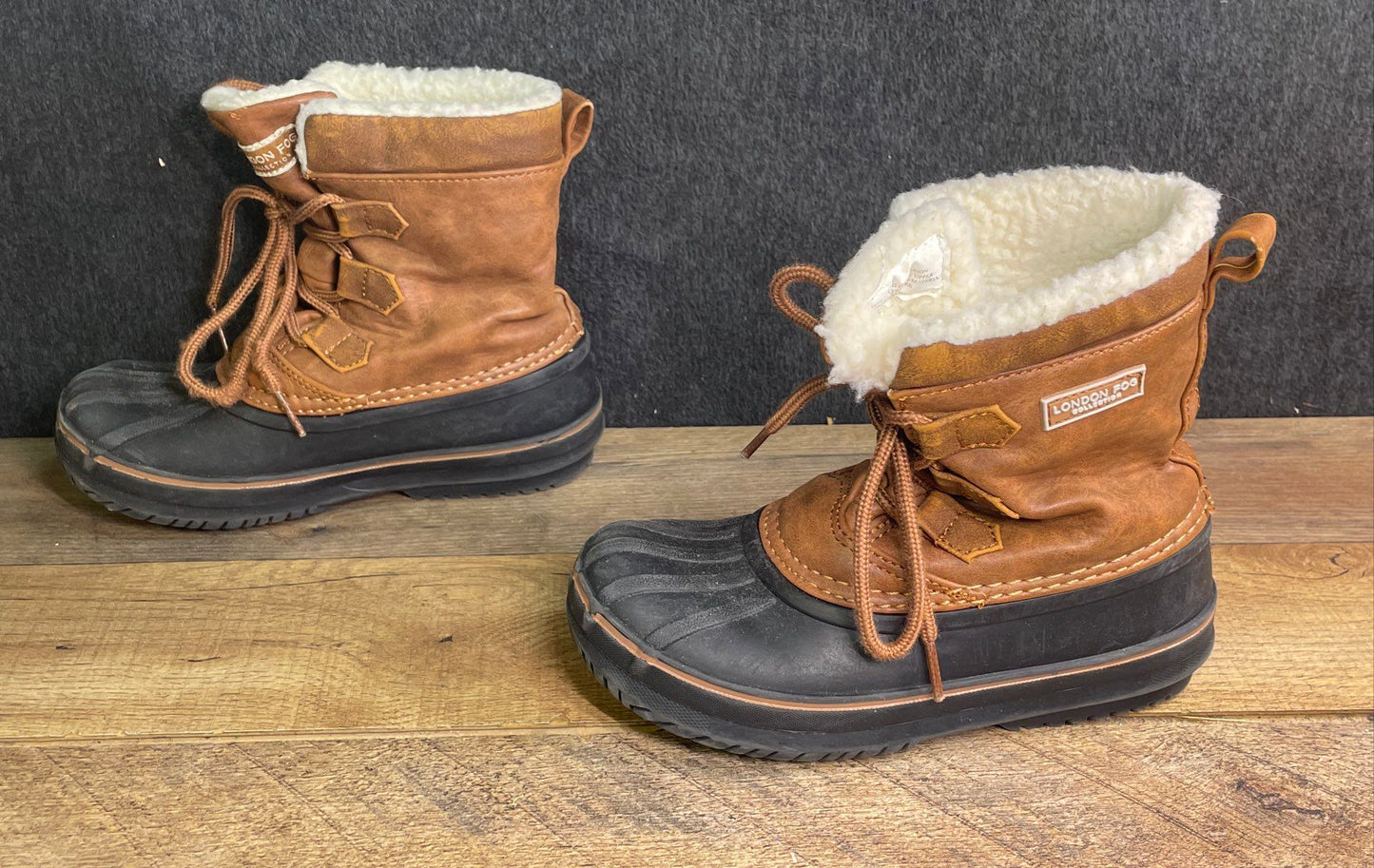 London Fog LFK Cheshire Brown Black Faux Fur Lined Winter Snow Boots Size 13
