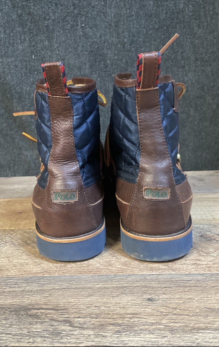 Polo Ralph Lauren Saddle Worth III Brown Navy Quilted Leather Boots Size 10D