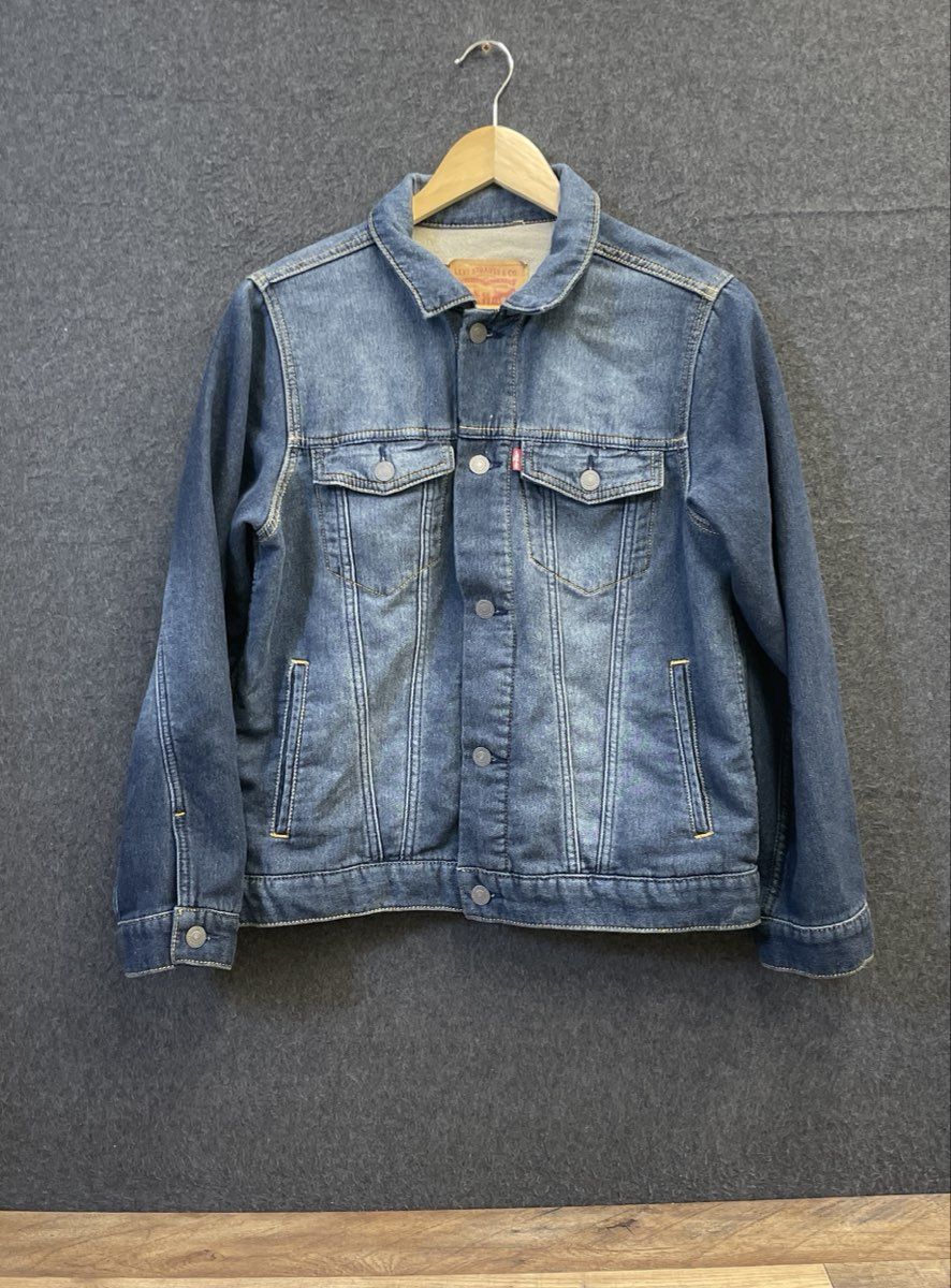 Levi's Boys Blue Denim Trucker Jacket Stretch Medium Wash Sz L 12-13