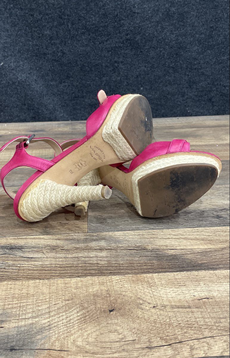 Via Spiga Hot Pink Leather Espadrille Platform Ankle Strap Sandals Size 7M