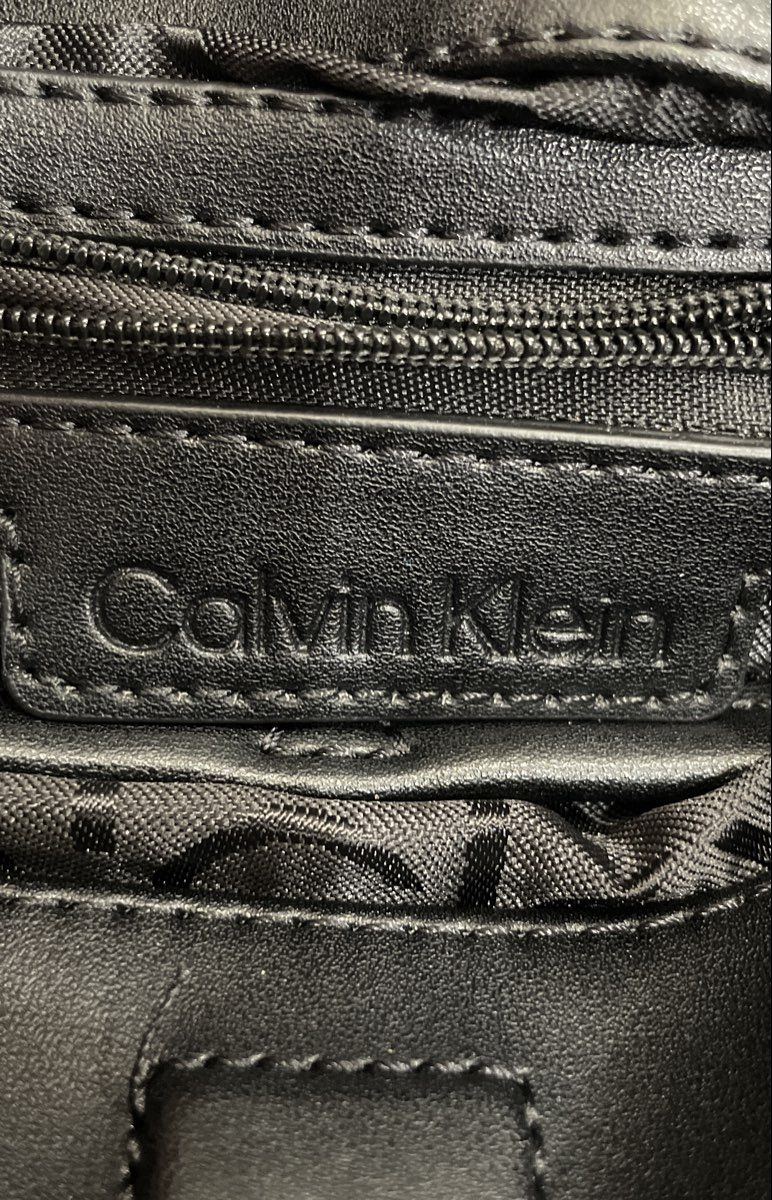 Calvin Klein Blue Monogram Fabric Satchel Crossbody Bag CK Logo Gold Hardware