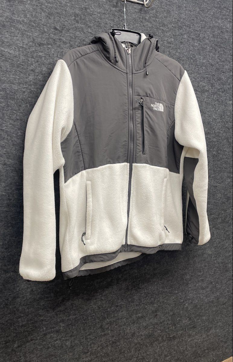 The North Face Women's White Gray Denali Hooded Fleece Jacket Sz L