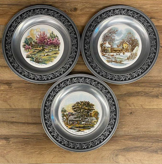 Currier and Ives Framed Ceramic Tile Plate