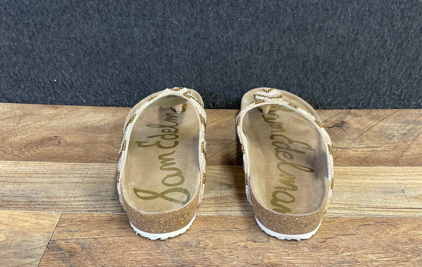 Sam Edelman Olivie Beaded Chevron Gold White Thong Sandals Women's Size 6