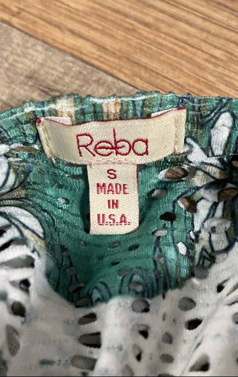 Reba Women's White Green Paisley Popover Embellished Maxi Dress Crochet Sz S