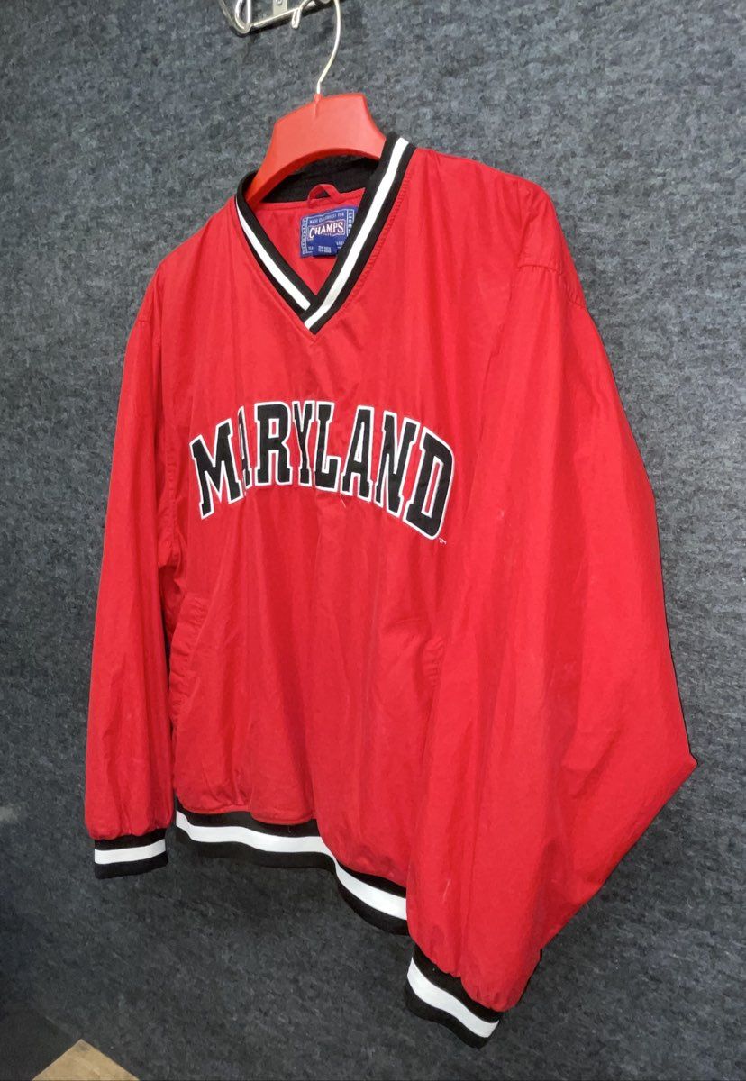 Vintage 90s Champs Sports Men's Maryland Windbreaker Red V-Neck Pullover Sz XL