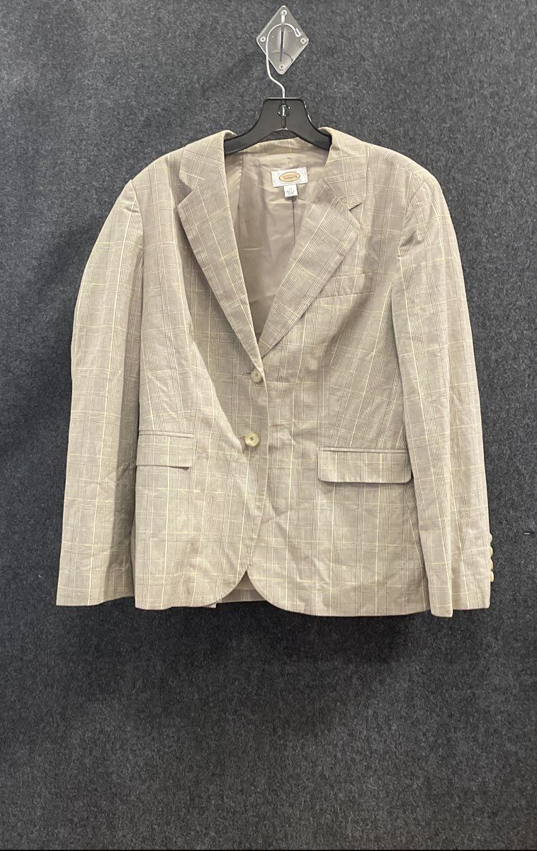 Talbots Women's Brown Plaid Cotton Linen Blend Blazer Jacket Sz 12