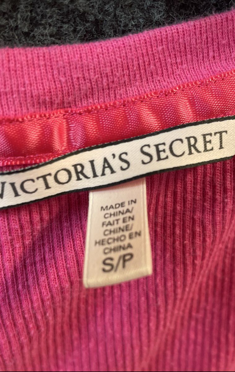 Victoria's Secret Women's Hot Pink Ribbed Knit Henley Long Sleeve Top Sz S