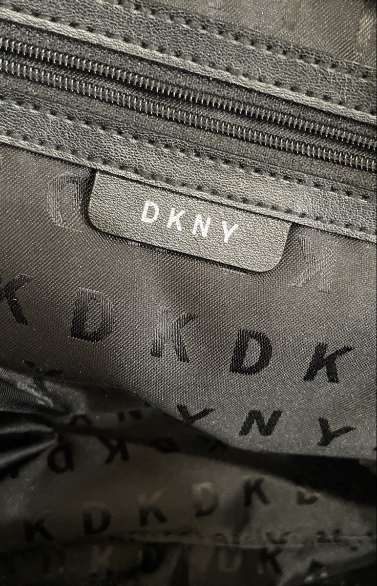 DKNY Black Saffiano Leather Dome Satchel Bag Silver Hardware Charm