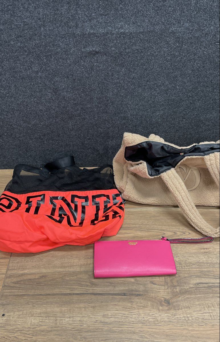 Victoria's Secret Sherpa Tote VS PINK Mesh Beach Bag Pink Wallet Lot of 3
