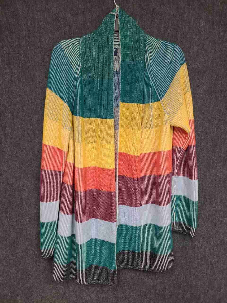 Lands' End Women's Drifter Cardigan Multicolor Striped Cotton Sz L Tall
