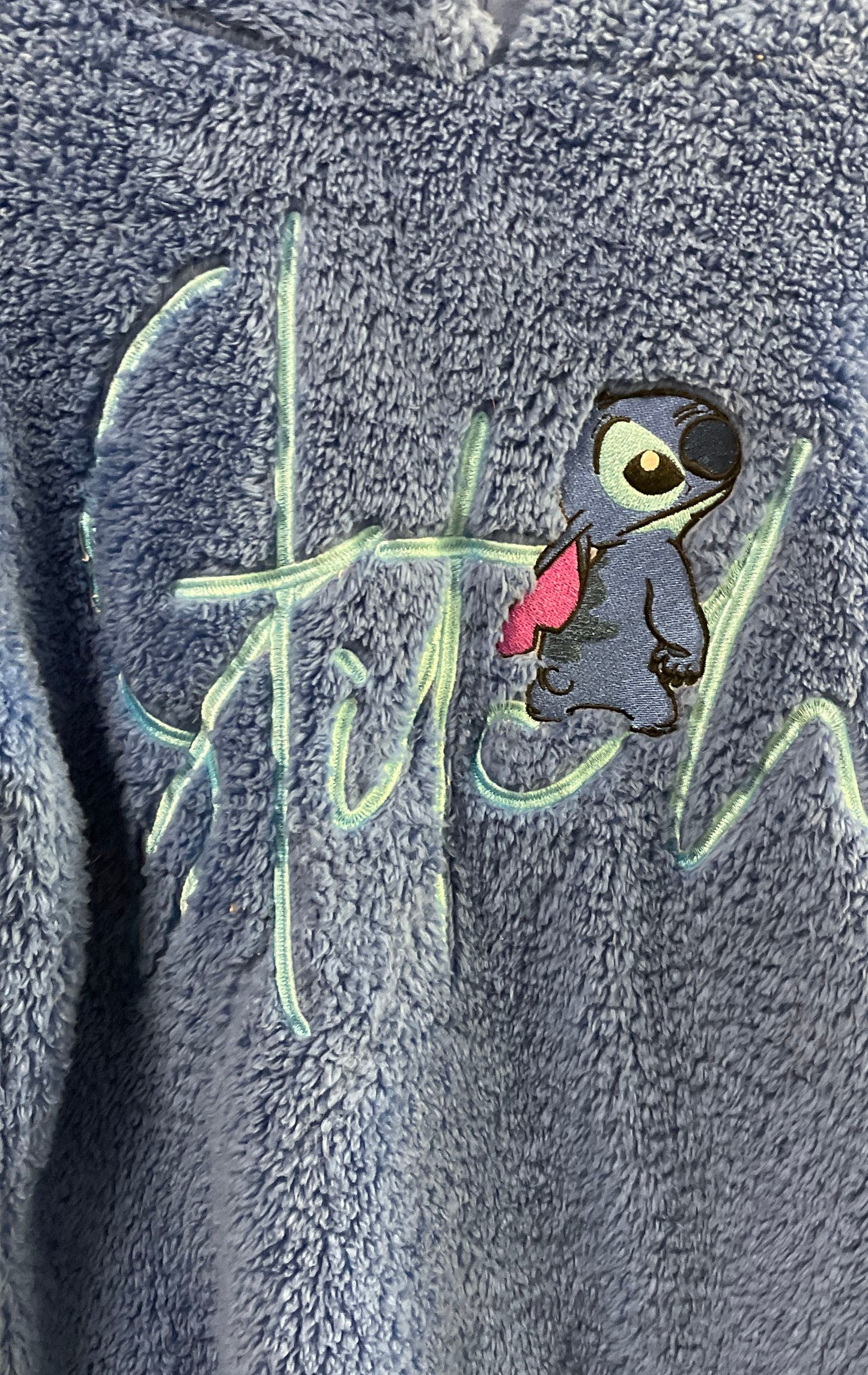 Disney Women's Lilo & Stitch Blue Sherpa Fleece Embroidered Hoodie Size M