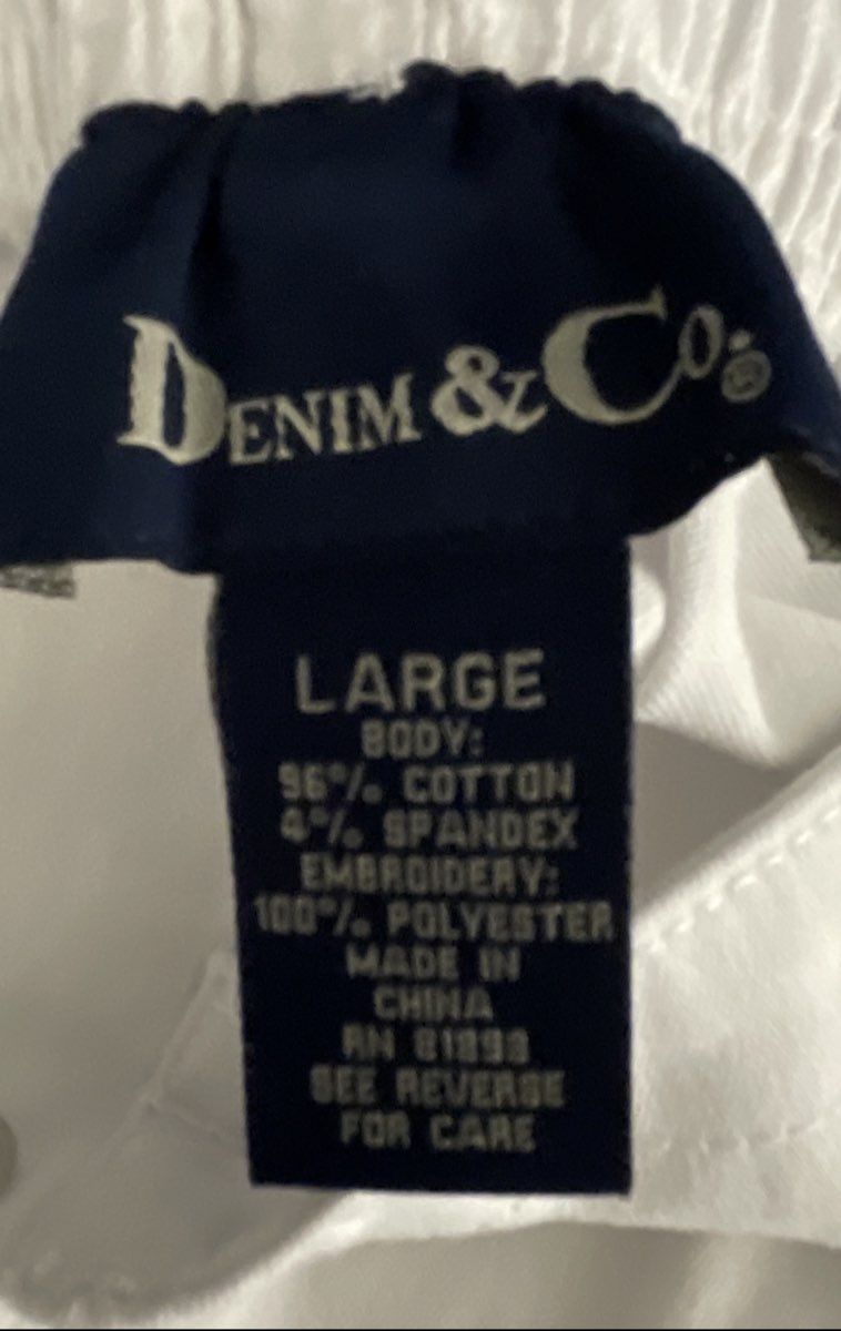 Denim & Co. Women's White Floral Embroidered Jacket & Cropped Pants Set Sz L