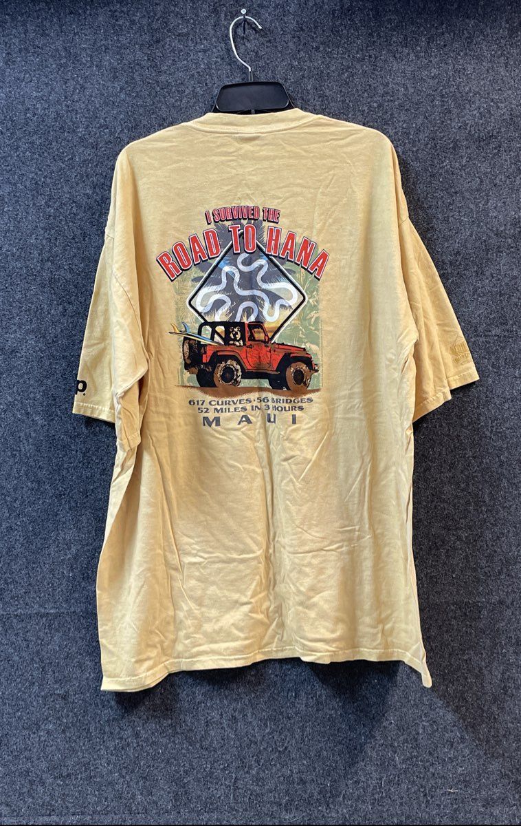 Crazy Shirts Men's Yellow Beer Dyed Road to Hana Jeep Maui T-Shirt Sz XXL NWT