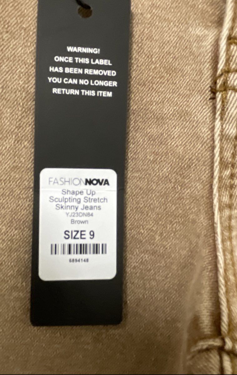 Fashion Nova Women's Shape Up Sculpting Stretch Skinny Jeans Brown NWT Size 9