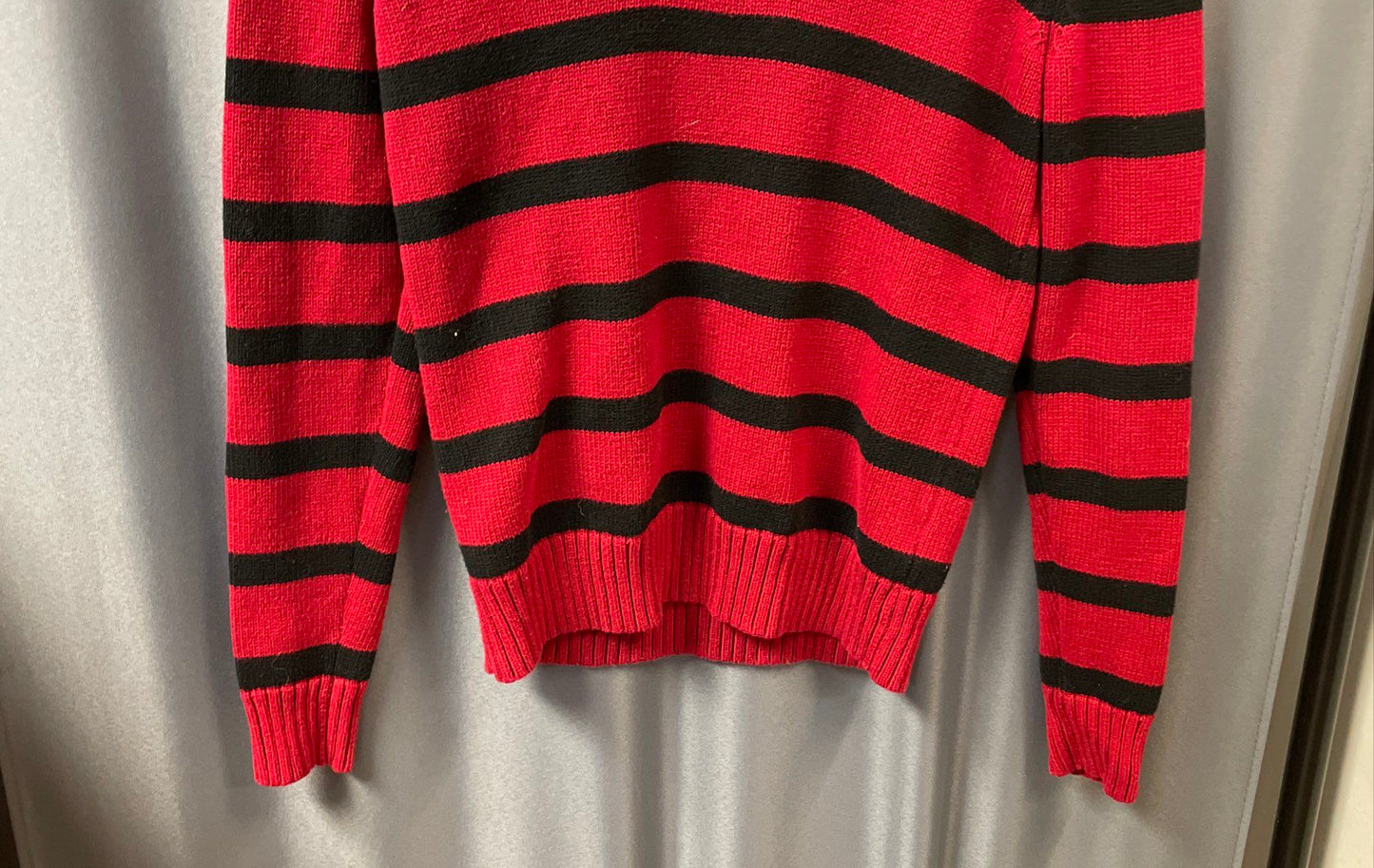 Lauren Ralph Lauren Women's Red Black Striped Shawl Collar Toggle Sweater Sz XS