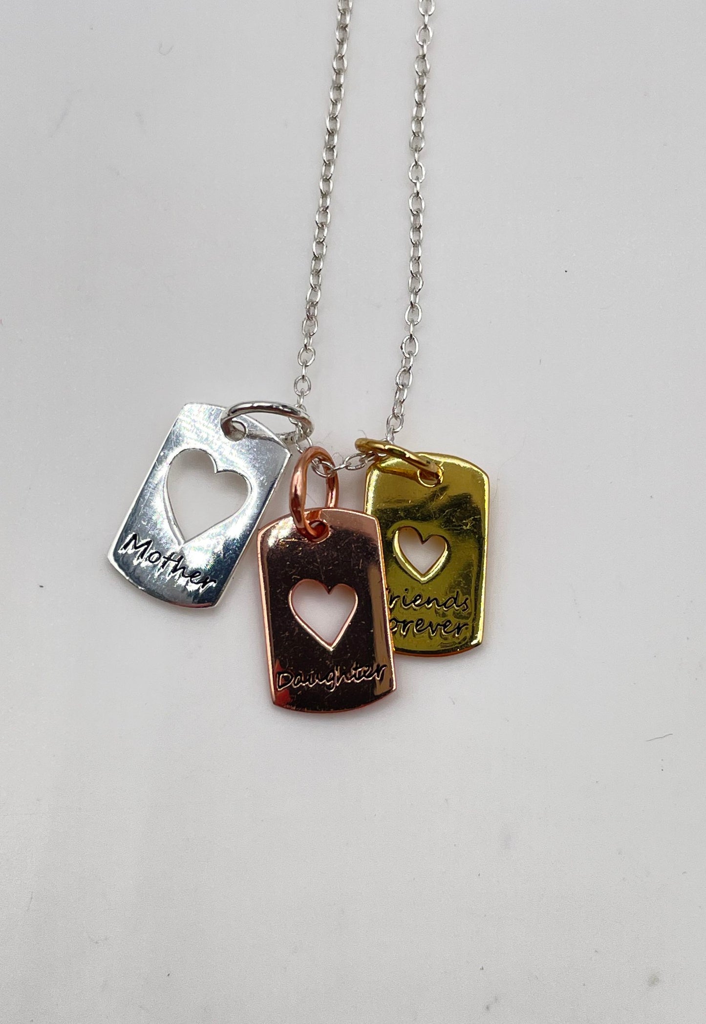 Tri-Tone 925 Sterling Silver Mother Daughter Friends Forever Charm Necklace 3.2g