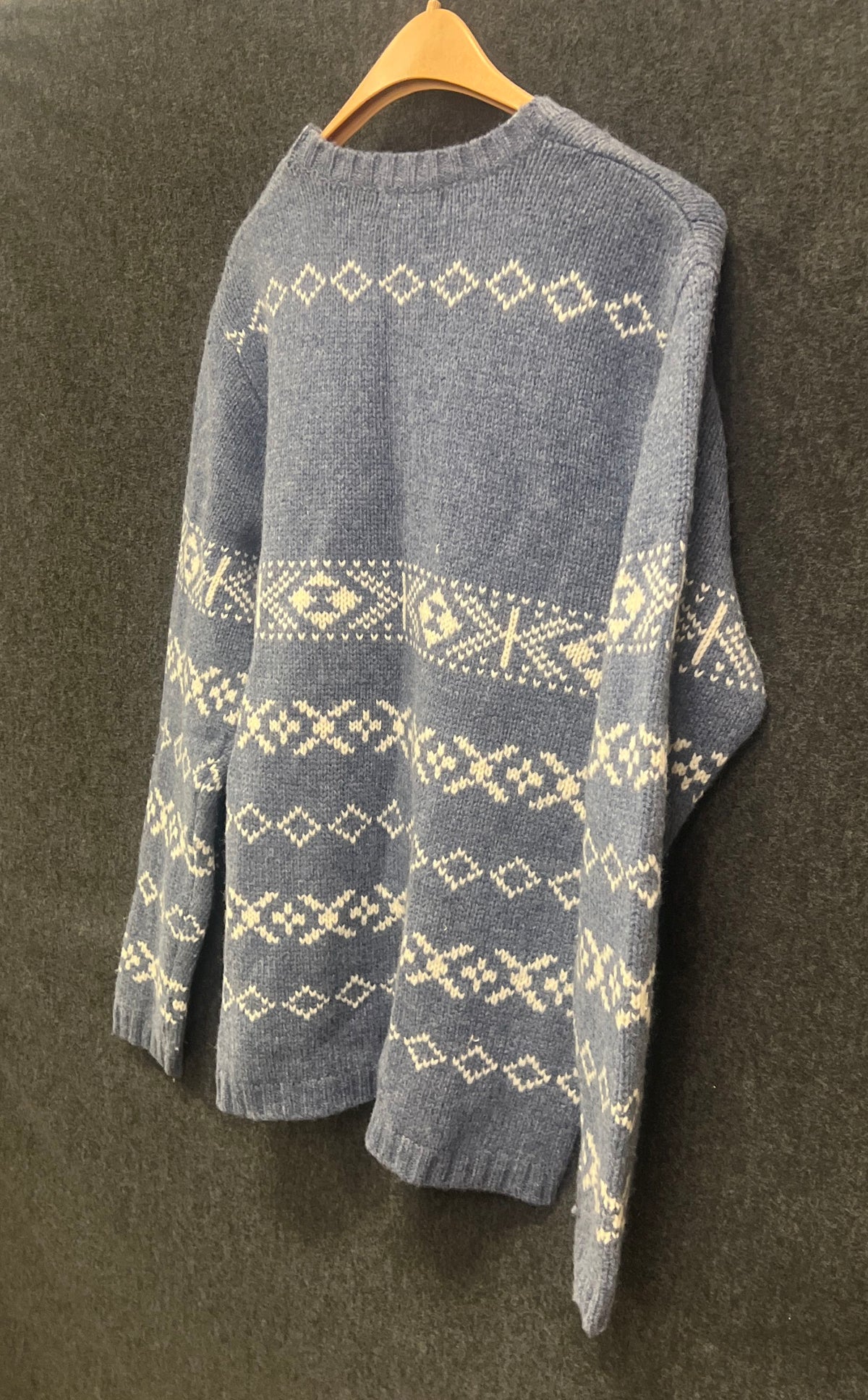 Vintage 90s Old Navy Kids Blue Lambswool Polar Bear Fair Isle Sweater Sz L